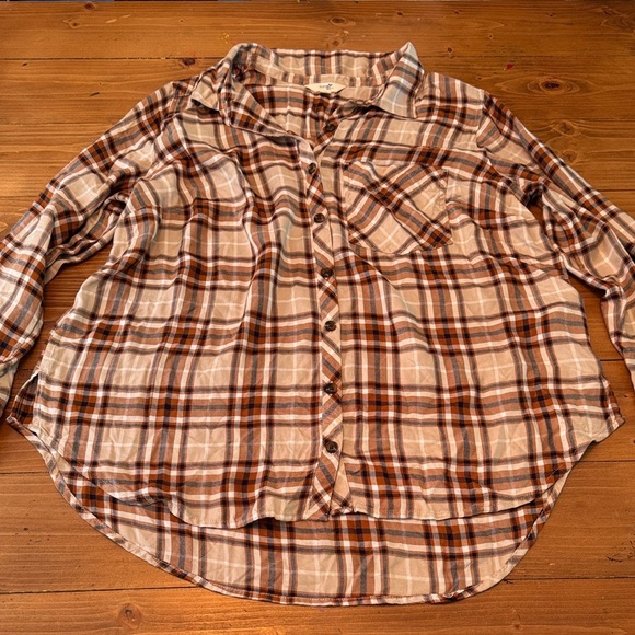Terra & Sky Brown Plaid Button Down Shirt women’s 14w - Picture 1 of 12